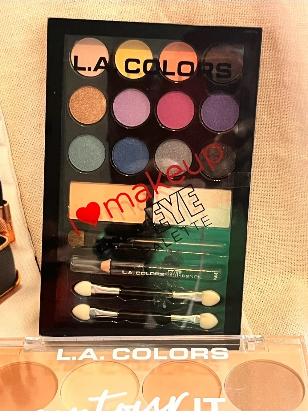L.A. Colors Eye Shadow Palette & Contour Kit Set Pink and Neutral Shades Bundle